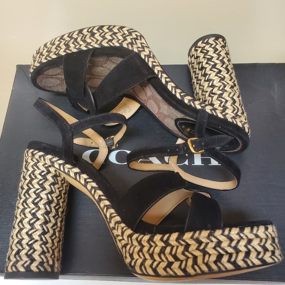 Coach Talina Raffia and Suede Sandals - Picture 4 of 6